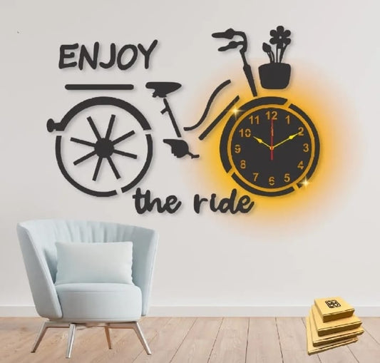 enjoy the ride bicycle style Wooden Clock with light 3d wall