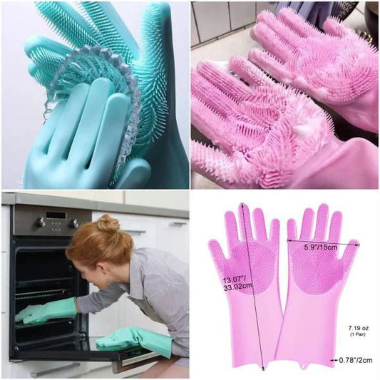 Pair of Silicone Washing Full Finger Gloves For Home &amp; Kitchen (Random