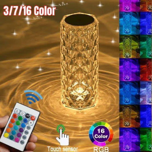 16 Colors Diamond Rose Crystal Touch Lamp Bedside Acrylic Usb Rechargeable Table