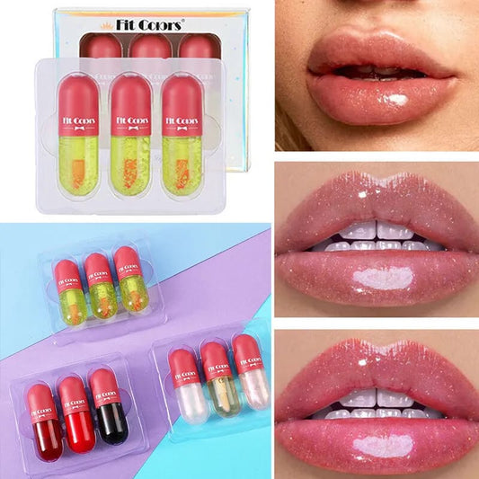 Set Of 3 Lip Oil Gloss Volumising Lip Plump Enhancer Fuller Lip