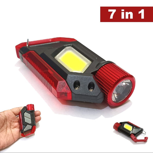 7 in 1 Multifunctional Mini LED Flashlight Keychain COB Work Lights Type-C