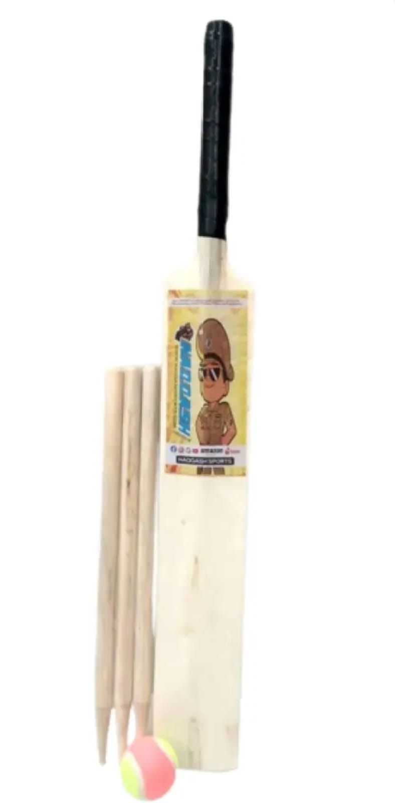 Wooden Bat Set with wickets and ball Recommended For 1 To 5