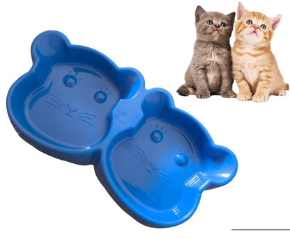 Cat Shaped Double food bowl Pet Plastic food bowl (Random Color)