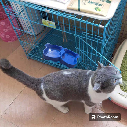 Cat Shaped Double food bowl Pet Plastic food bowl (Random Color)