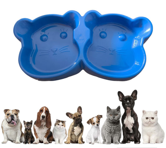 Cat Shaped Double food bowl Pet Plastic food bowl (Random Color)