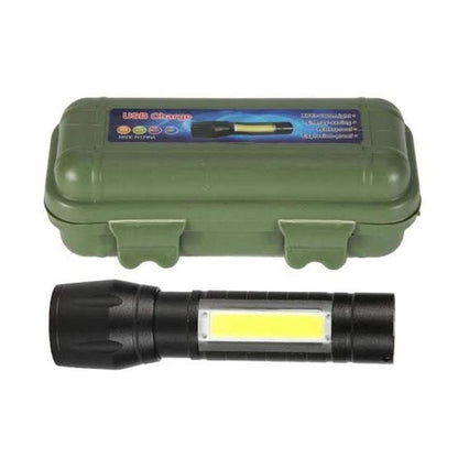 USB Charging XPE+COB LED Flashlight Lamp Torch With Clip Three Mode Zoomable