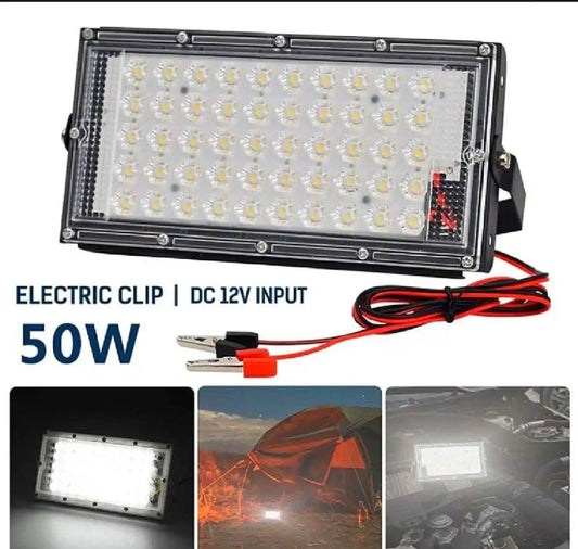50 Watts LED Outdoor Flood Light Electric Clip DC 12V Battery