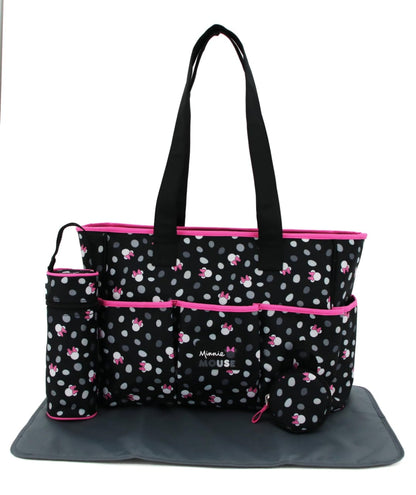 Stylish Disney Minnie Mouse Diaper Bag Set with Changing Pad &amp; Bottle