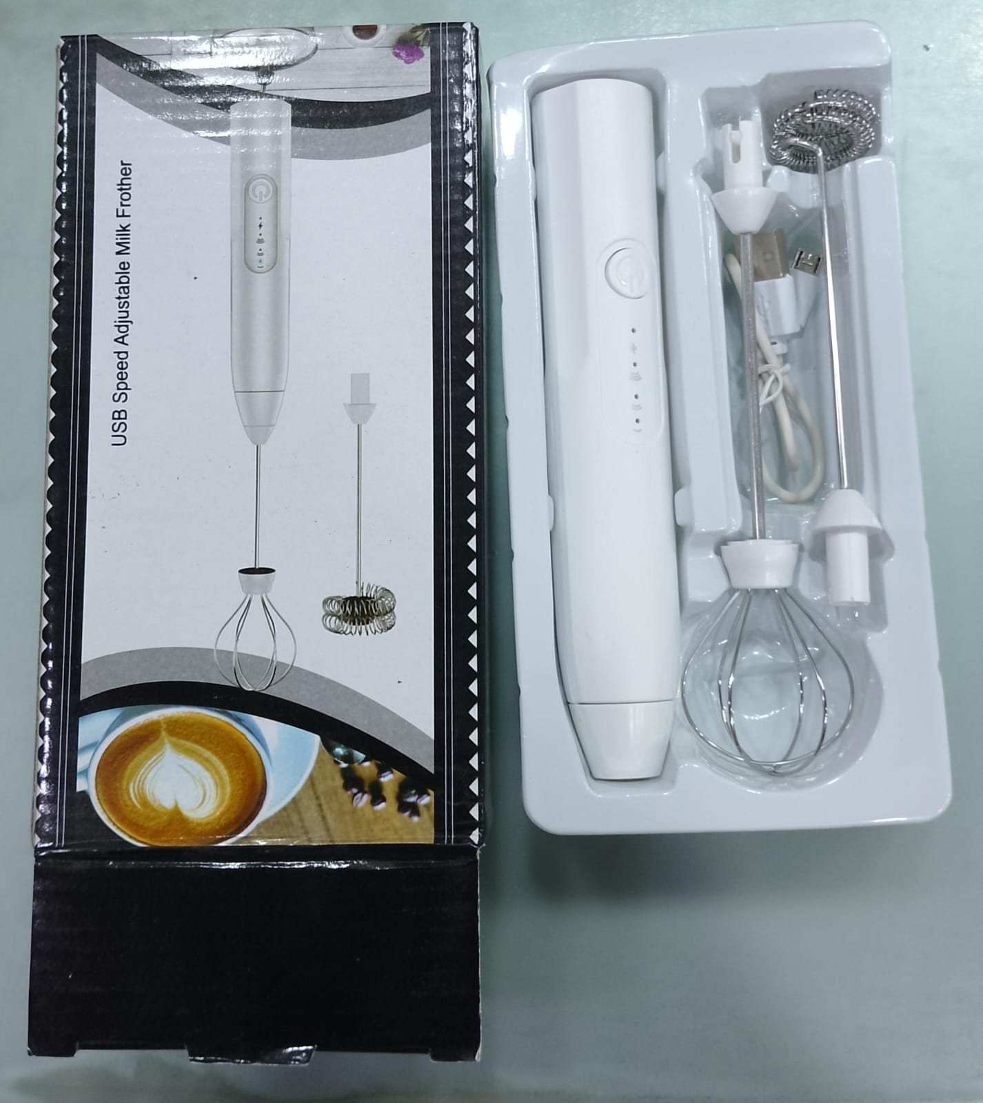 2 in 1 Electric Milk Frother Whisk Egg Beater USB Rechargeable Coffee