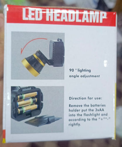 LED Head Lamp with 90° Degree Lighting angle adjustment For Fishing, Hunting,
