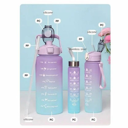 3 Pack Water Bottles with 2L Large Bottle 700MLPortable Bottle and