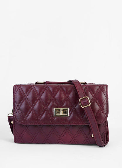 Women's PU Leather Embroidered Shoulder Bag (Maroon)