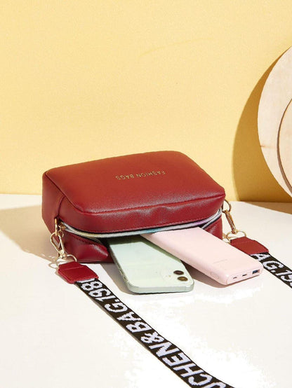 PU Leather Wide Strap Crossbody Bag Simple Style Small Shoulder Bags
