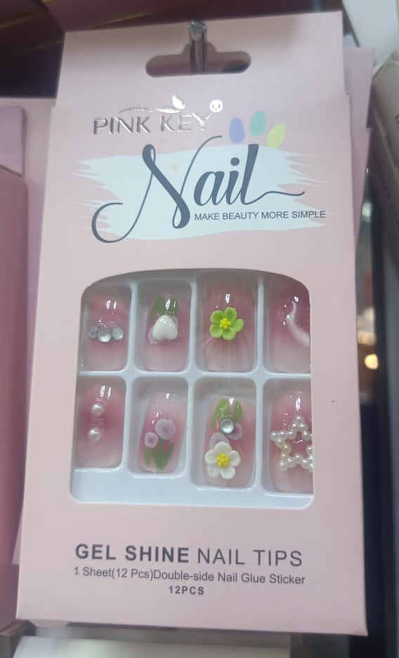 Pink Key STONES WORK NAILS Nails - Party, Wedding Nails (Random Design