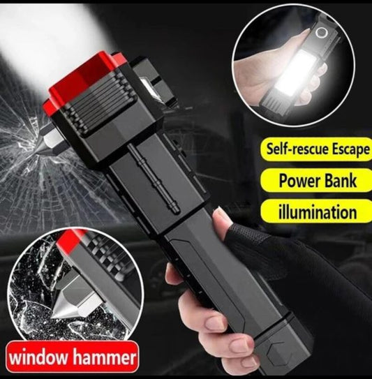 High-power Led Torch Light Rechargeable Flashlight And Multi functional Tactical Hammer &amp;