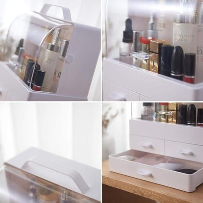 Makeup Organizer Modern Cosmetic White Storage Box | Portable Handle Fully Open