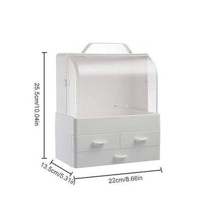 Makeup Organizer Modern Cosmetic White Storage Box | Portable Handle Fully Open