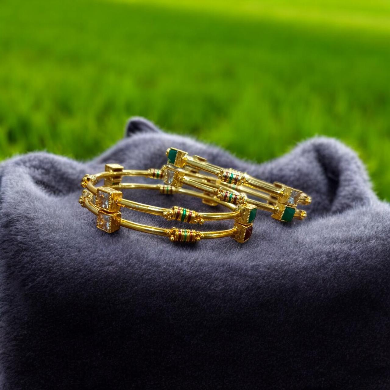 Indian Gold Plated AD Zircon MinaKari Banlges For Womens