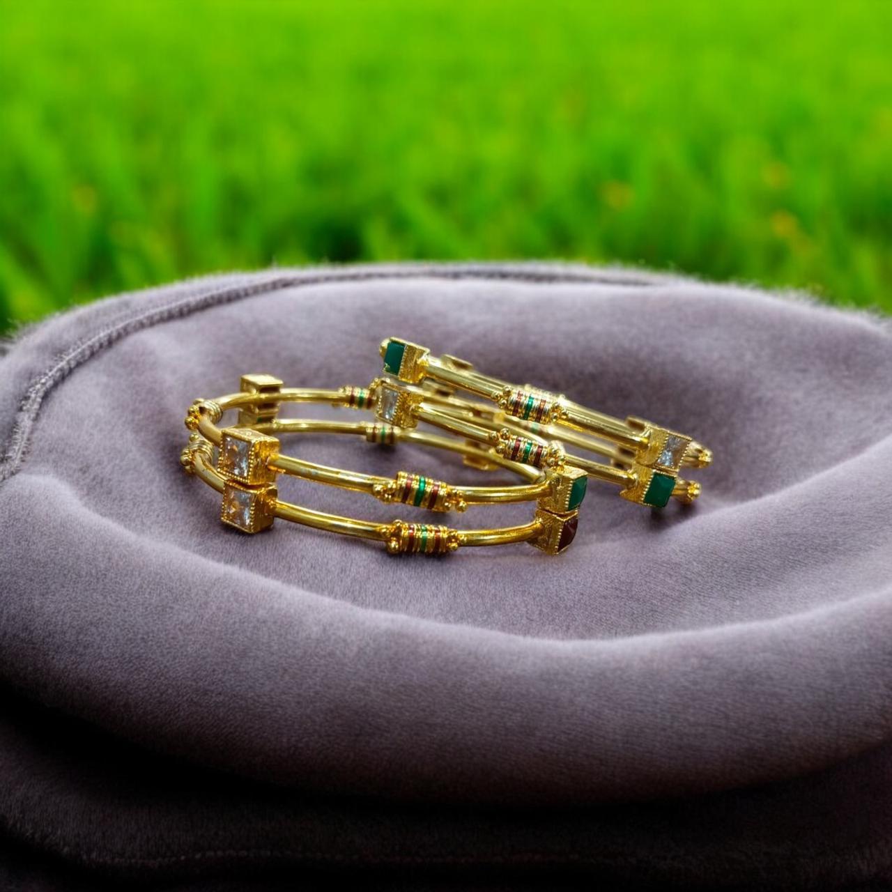 Indian Gold Plated AD Zircon MinaKari Banlges For Womens