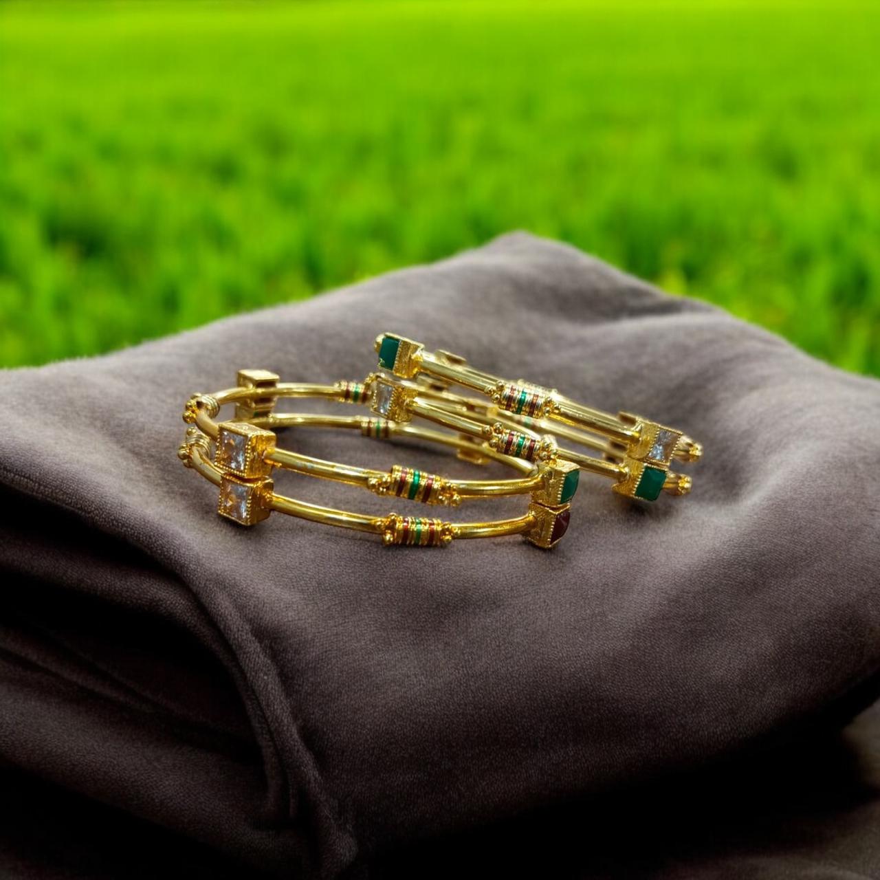 Indian Gold Plated AD Zircon MinaKari Banlges For Womens