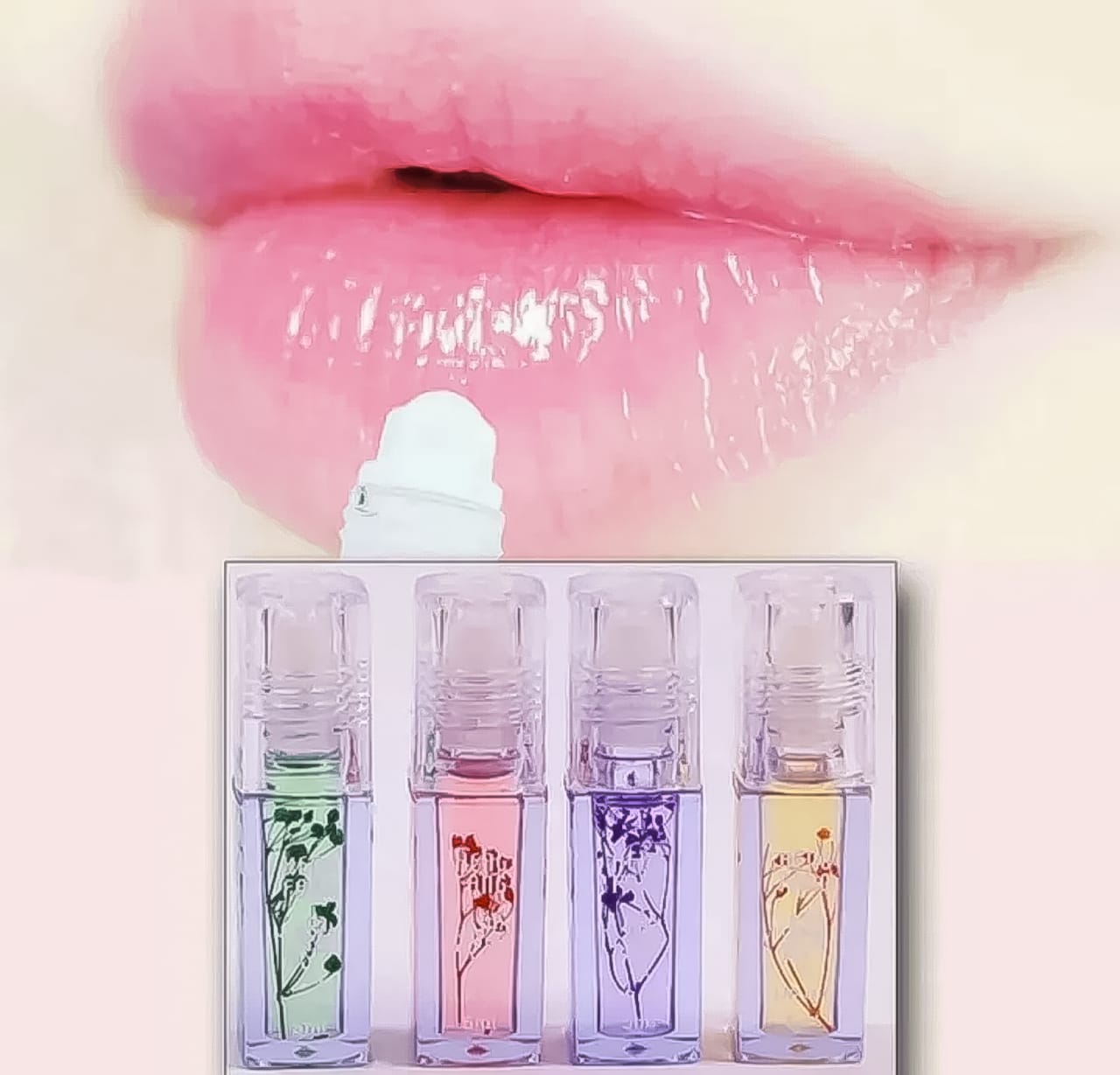 pack of 4 Flower Transparent Liquid Lip Oil, 5ml