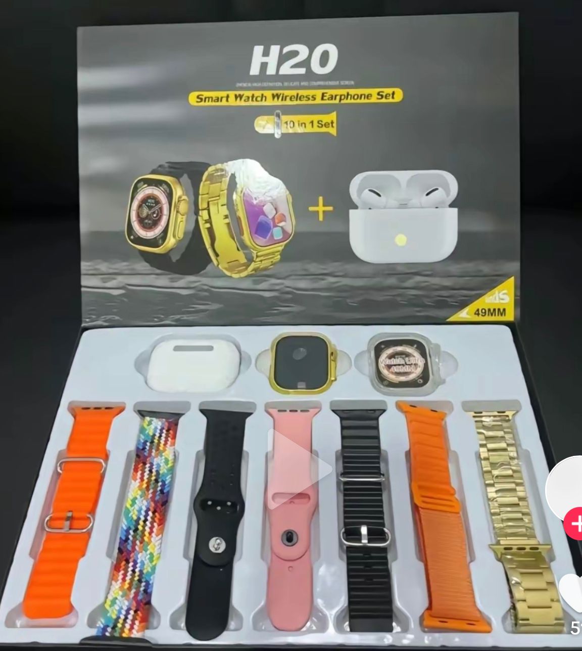 Long Battery H20 Ultra Smartwatch 10 in 1 + Free Airpods