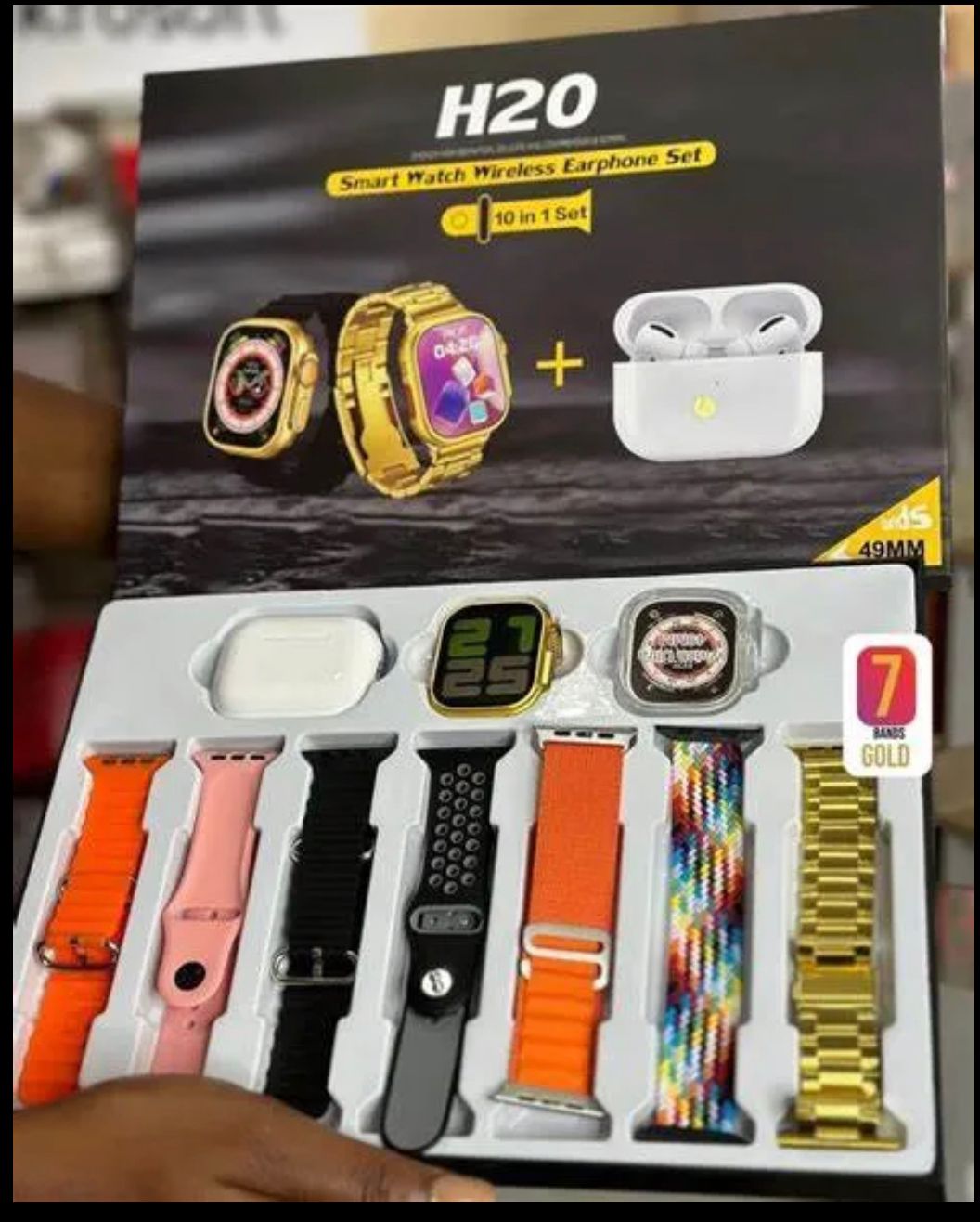 Long Battery H20 Ultra Smartwatch 10 in 1 + Free Airpods