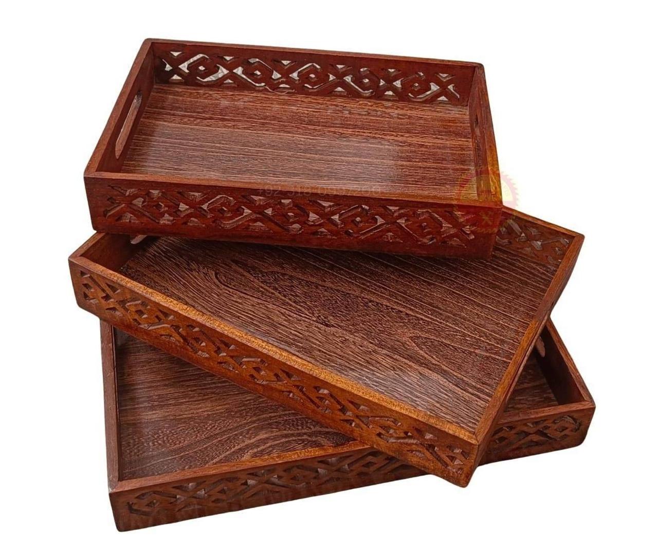 (pack of 3) Wooden Serving Tray Set with handles Wood Serving Trays