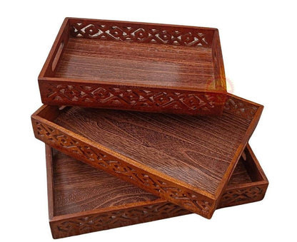 (pack of 3) Wooden Serving Tray Set with handles Wood Serving Trays