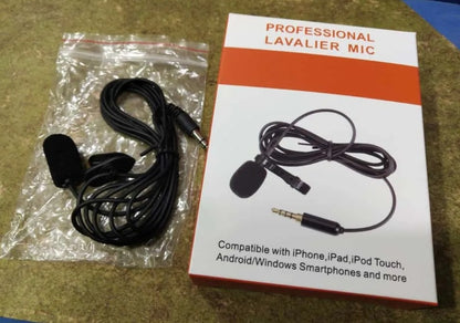 Professional Lavalier Mic 3.5mm suitable for mobile phones iPhone and other devices.