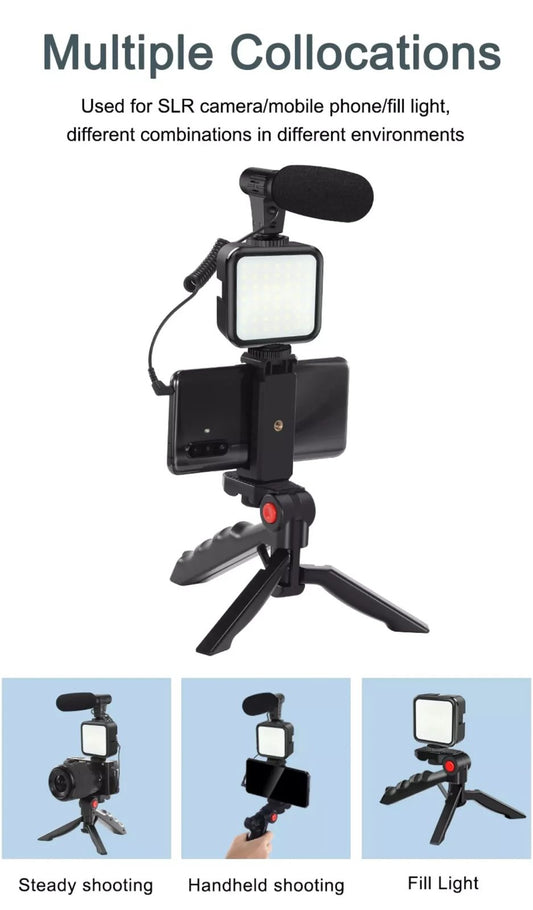 Vlogging Video Making Kit With Light, Table Tripod Stand, Microphone, Phone Holder,