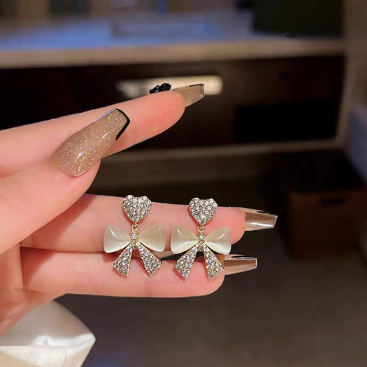 Heart Bow Zircon Korean Earring for Women(Golden)