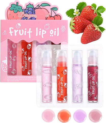 Pack of 4 - Fruit Lip Oil Non-Sticky Set In Peach, Grape,