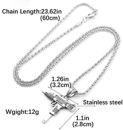 Men's Chain Necklace High Quality Stainless steel Uzi toy gun Pendant