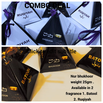 (combo deal) Nur bhukhoor 2 fragrance/ Batool / Ruqiyah (25gm)