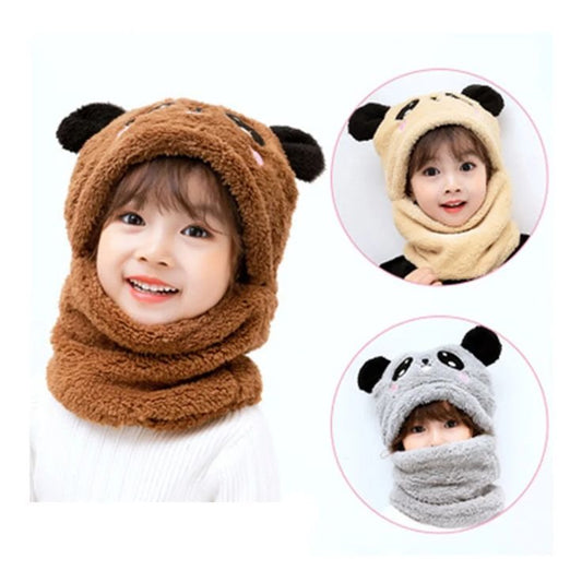 Kids Winter Panda Cap Wool Cap With Neck Warmer Attached. KIDS