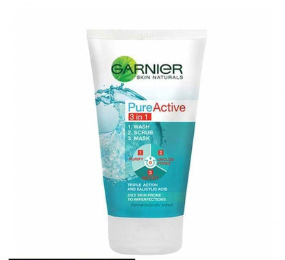 3 in 1 Garnier Skin Natural Pure Active Wash + Scrub +
