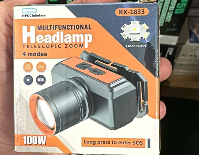 Powerful 100W KX-1833 Headlamp 4 Modes with Telescope Zoom for Ultimate