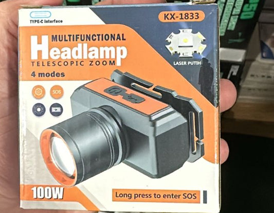 Powerful 100W KX-1833 Headlamp 4 Modes with Telescope Zoom for Ultimate