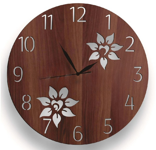 Wooden 3D Wall Clock Modern Design Flower Cut Living Room Decoration Kitchen