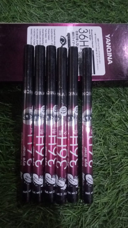 (Pack of 06) YANQINA 36H Precision Liquid Waterproof Eyeliner Pencil | Eye