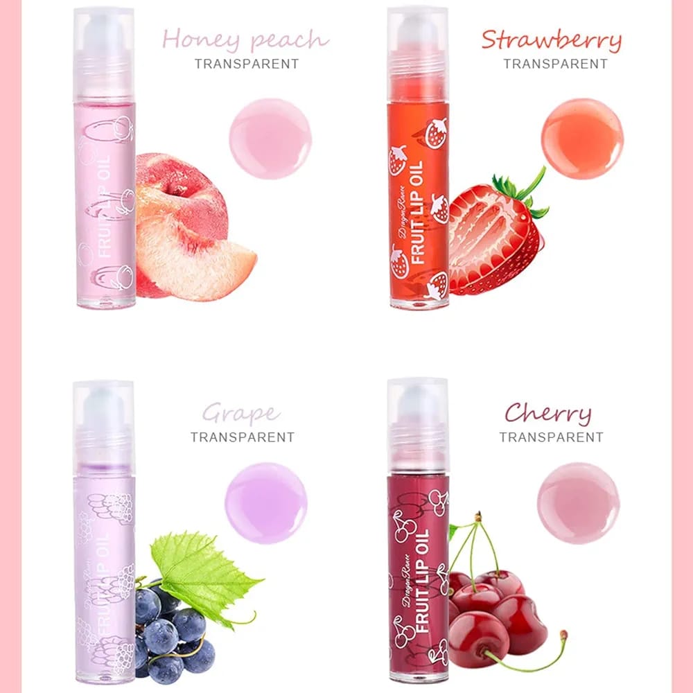 Pack of 4 - Fruit Lip Oil Set, Non-Sticky Long Lasting Moisturizing