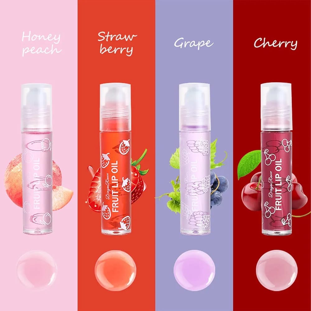 Pack of 4 - Fruit Lip Oil Set, Non-Sticky Long Lasting Moisturizing
