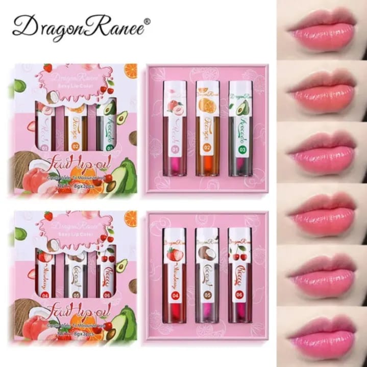 3 Pcs Dragon Ranee Natural Moisturizing &amp; Long Lasting Lip Oil Lip