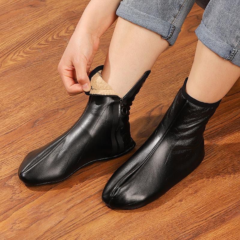 Unisex Winter Warm Leather Thermal Boat Slipper Indoor Home Soft Non-Slip Socks