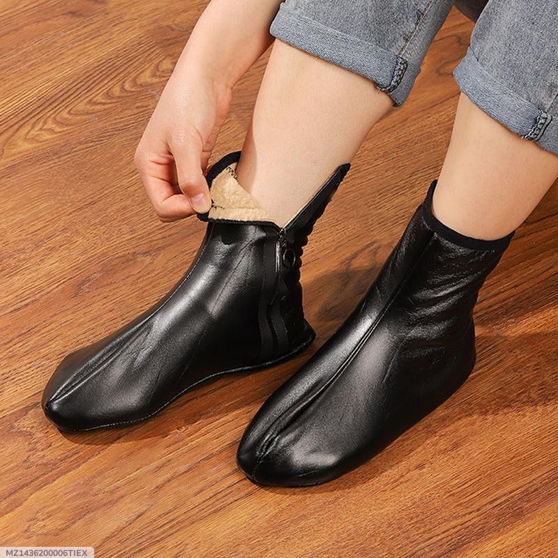 Unisex Winter Warm Leather Thermal Boat Slipper Indoor Home Soft Non-Slip Socks