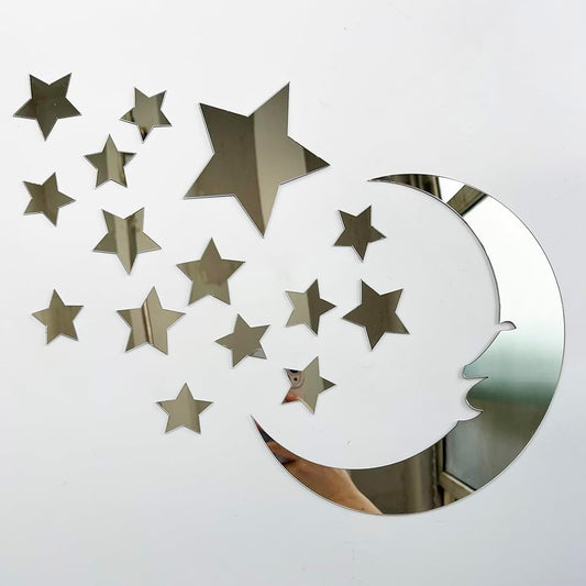 15 stars and 1 moon Silver Acrylic Wall Stickers / Stickers Decals