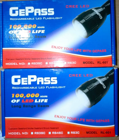 NEW EMERGENCY GePass Rechargeable LED Flashlight, 100,000 Hours of LED Life, Long