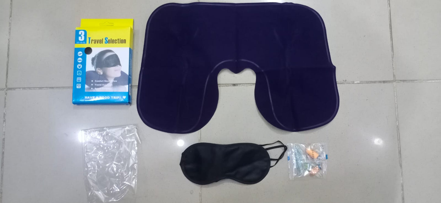 3 in 1 Combo Travel Kit of Neck Pillow, Eye Mask and