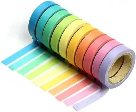 10 Rolls Chic Washi Tape Colorful Rainbow Design Removable Decorative Tape for